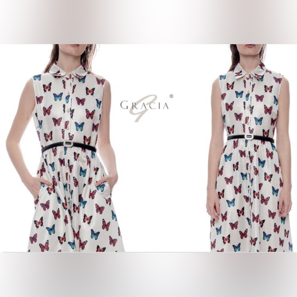 Gracia Cream and Brown A-Line Sundress with Peter Pan Collar